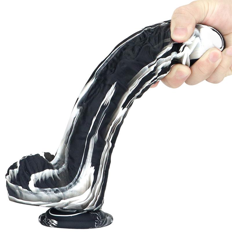 Female Masturbator Simulation Phallus Female Sex Supplies Black and White Silicone Super Soft Dildo Extra Thick Sex Toys