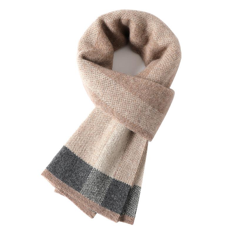 Cashmere scarf men's winter high-end solid color versatile trendy thickened warm knitted wool scarf men's birthday gift