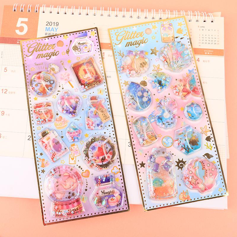 Cartoon 3D Self-adhesive Stickers Crystal Epoxy Space Sticker Kawaii Transparent Three-Dimensional Handbook Diary Decoration DIY