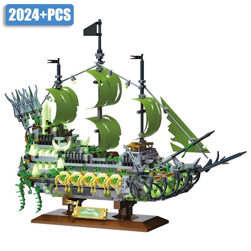 Creative Caribbean Ghost Pirate Ship Micro Building Blocks Set MOC Pirate Boat Model Bricks Assembly Toy for Adults