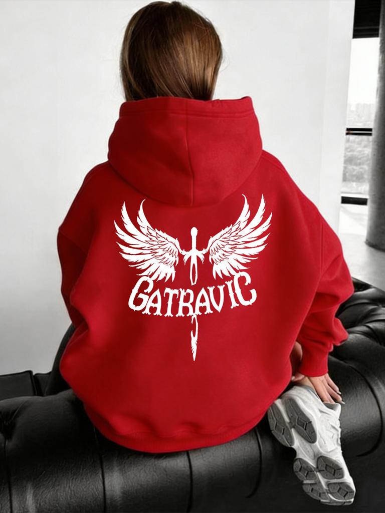 Women Gothic Style Wing Print Hoodie Unisex Autumn Winter Hooded Everyday Outdoors Hoodie for Any Occasion