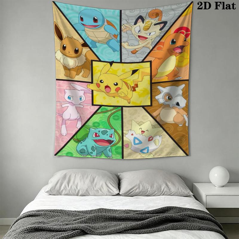 Pokemon Wall Tapestry Aesthetic Wall Hanging Printed Fabric Blanket Decorative Tapestries for Bedroom Living Room Home Decor