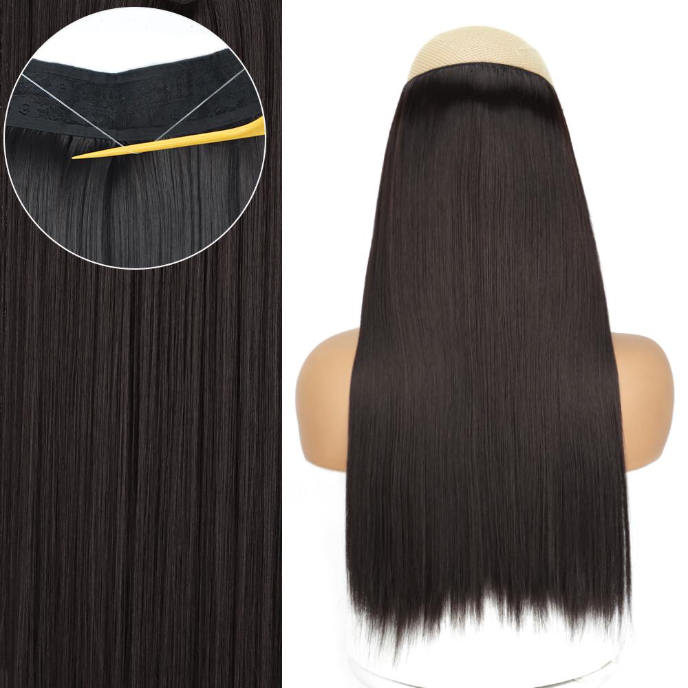 MERISIHAIR Lange glatte schwarze Haarverlängerungen für Frauen ohne Clips, Kunstfaser, natürliche Alltagskleidung, Cosplay-Haarteil, glattes Haar