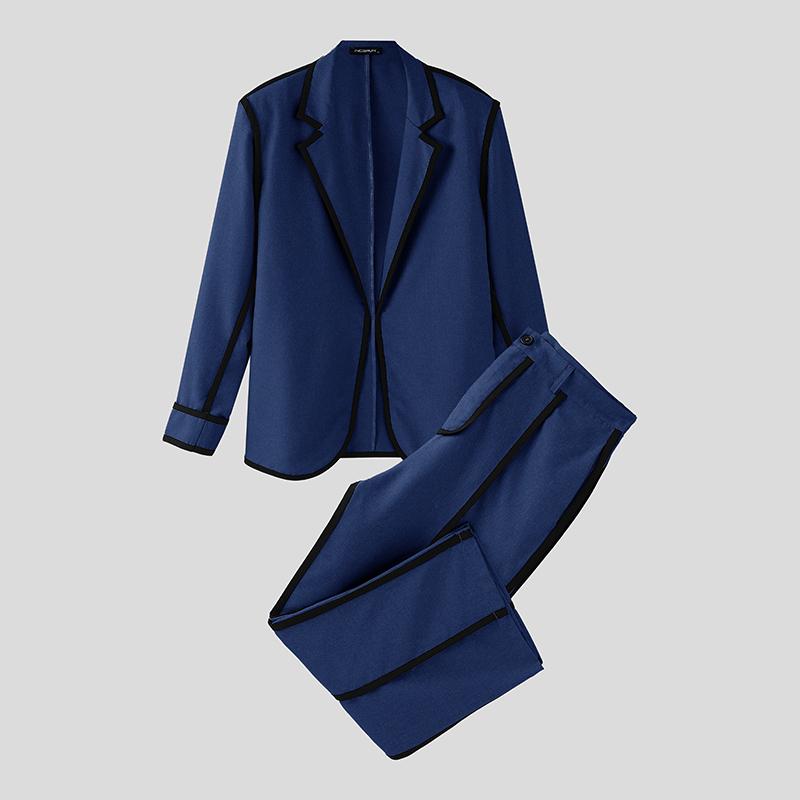 INCERUN 2PCS Men Thin Open Front Blazer Long Suit Pants Two Piece Suit Casual Outfits Sets