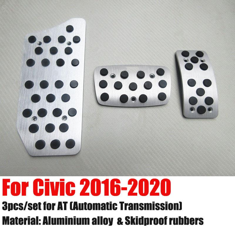 For Honda Civic 2005- LHD Aluminum Pads Pedal Set Gas Accelerator Brake Footrest AT / MT Car Accessories Need Drilling