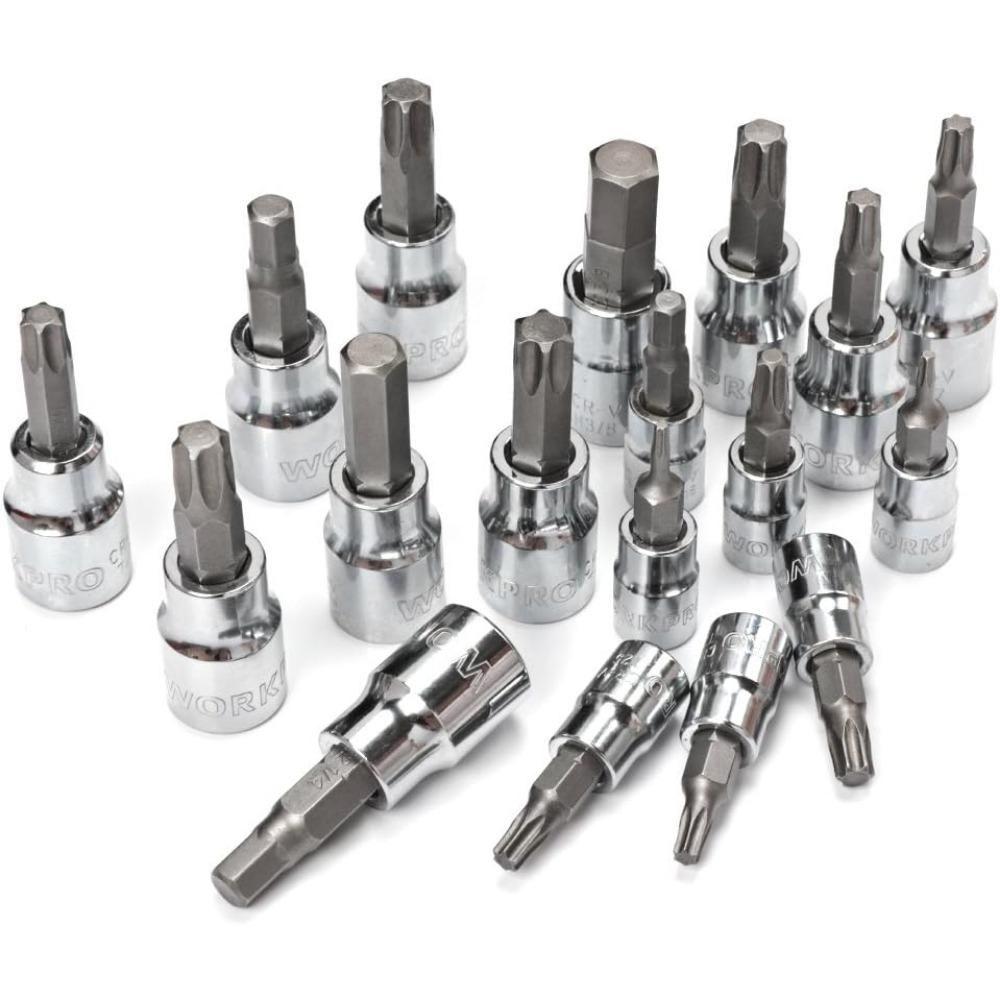 WORKPRO 450-Piece Drive Socket Set 1/2 1/4 3/8, CR-V Metric and Imperial with Quick-Release Ratchet Wrench, Spanners, Bits Set,