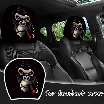Cool Street Style Gorilla Cigar Pattern Car Headrest Covers, Durable Stretchable Universal Auto Headrest Protectors