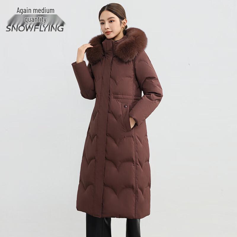 SNOWFLYING Women's Long Winter Down Jacket with Fox Fur Hood