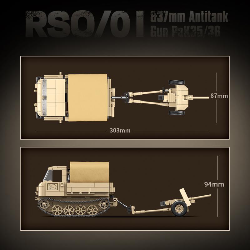 WW2 German Army RSO/01 Track Tractor And 37mm Antitank Gun Pak35/36 Classic Military Weapon Model Building Block Bricks Toy Gift