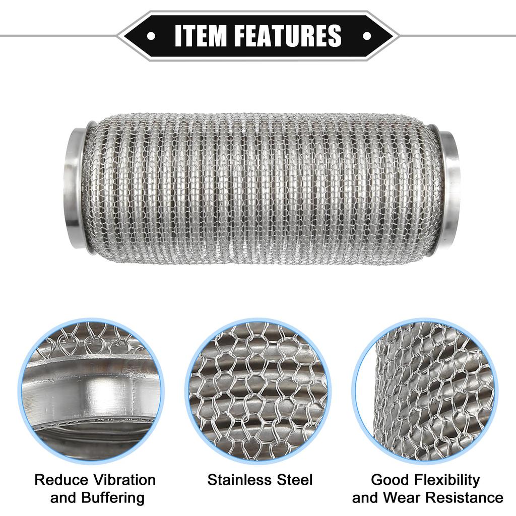 ABSOPRO Auto Auspuff Flexibles Auspuff Flex Verbindungsrohr Universal für Langlebiges Edelstahl Silberton Rohr, 76x254mm, Faltenbalg, Autos, Stahl,