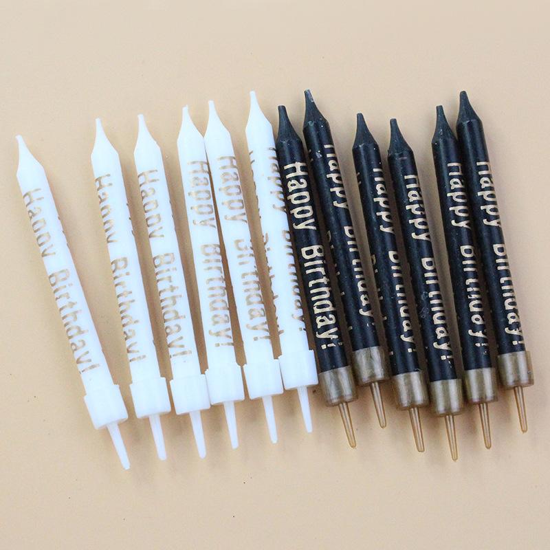 Hot Stamped Letter Birthday Candle Black Gold and White Gold Happy Birthday Baking Decorative Candle