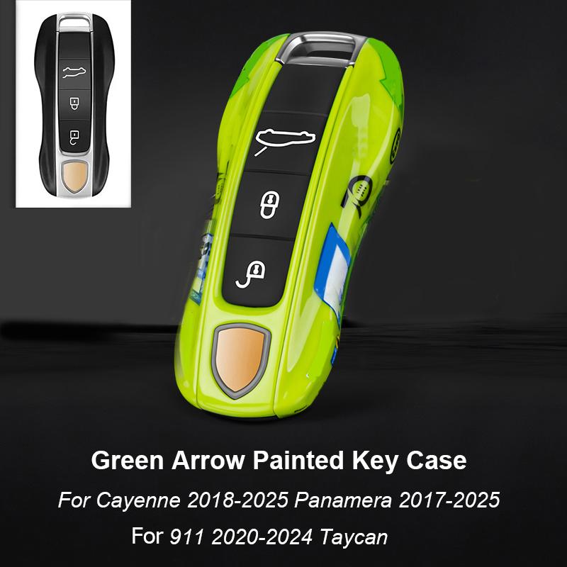 Pro Porsche Panamera Cayenne Macan 718 Cayman Boxster 911 Taycan 10-25 Auto Zelená Grello Lakovaný Klíčenka Ochranný Kryt