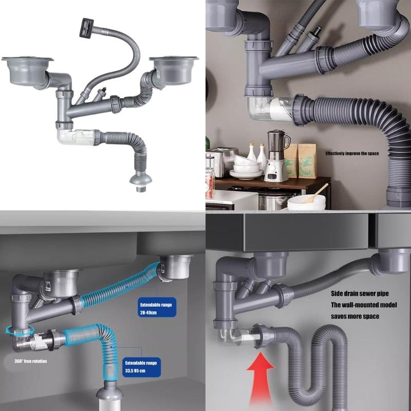 Set di Accessori Drenanti Robusti Comprensivo di Lavelli Singoli Doppi Assemblaggio Tubo di Scarico per Uso in Cucine Moderne