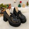 Super High Heels Loafers Frauen 2024 Frühling Patent Leder Chunky Plattform Pumpen Frau Slip Auf Schwarz Jk Uniform Schuhe Mary janes