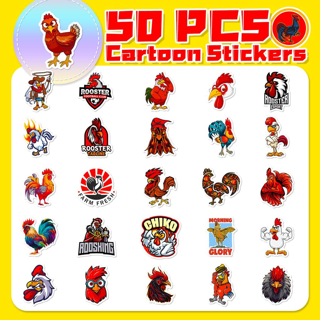50 Rooster Cuso Doodle Stickers Personality Cartoon Animal Big Rooster Children Cartoon Stickers