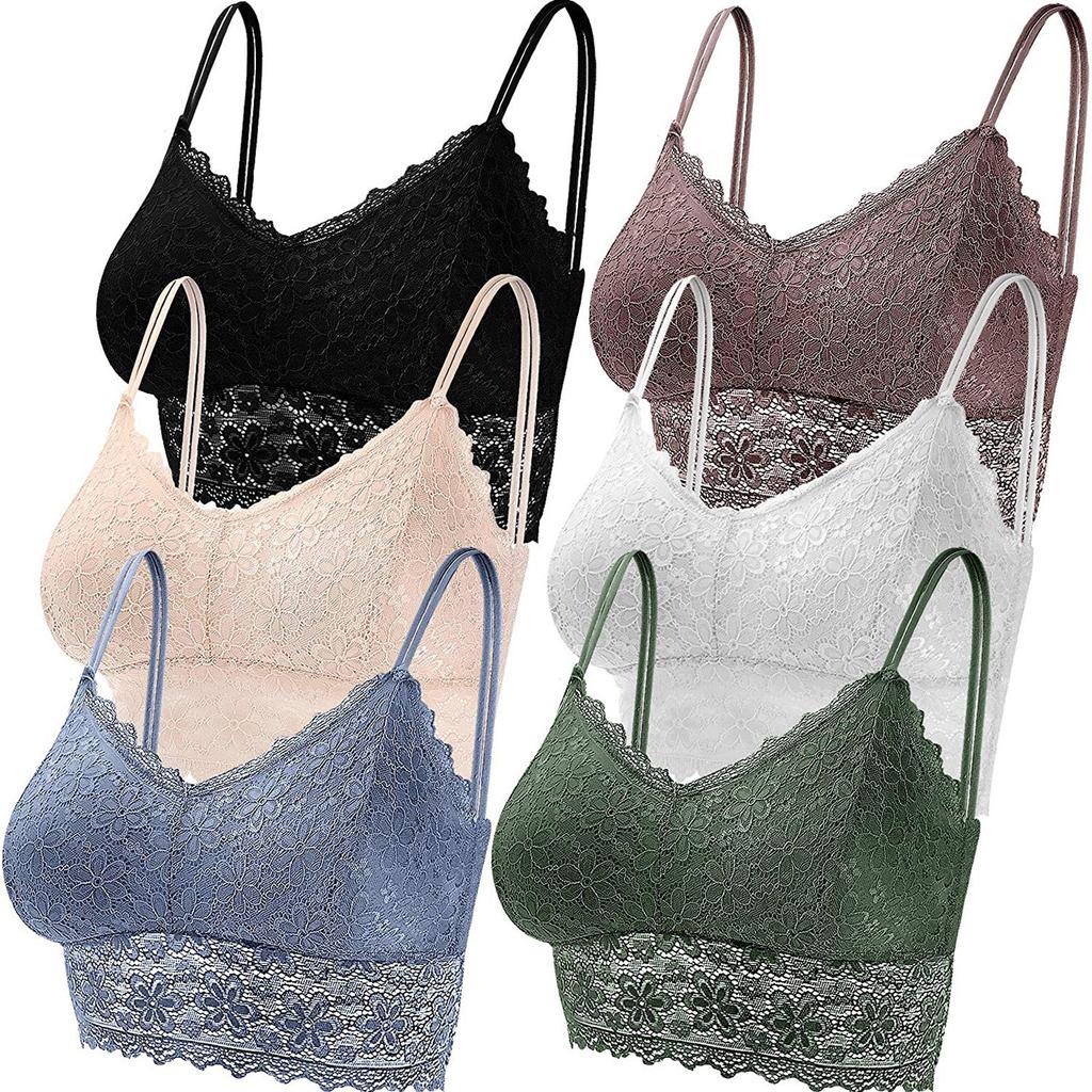 6 Pieces V Neck Bra Seamless Lace Bra Suspender Vest With Chest Mat Sports Bra