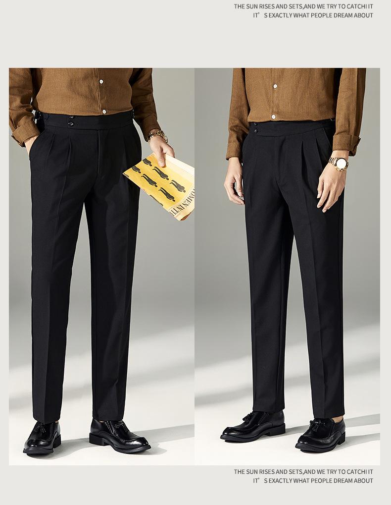 Men's Trendy Paris Buckle Adjustable High-Waisted Non-Iron Straight-Leg Dress Trousers