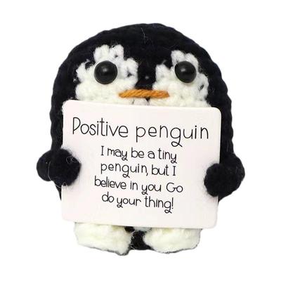 Knitted Emotional Support Penguin Crochet Doll with Positive Card Cute Crochet Doll Mini Penguin Toy Decor Home Accent Ornaments