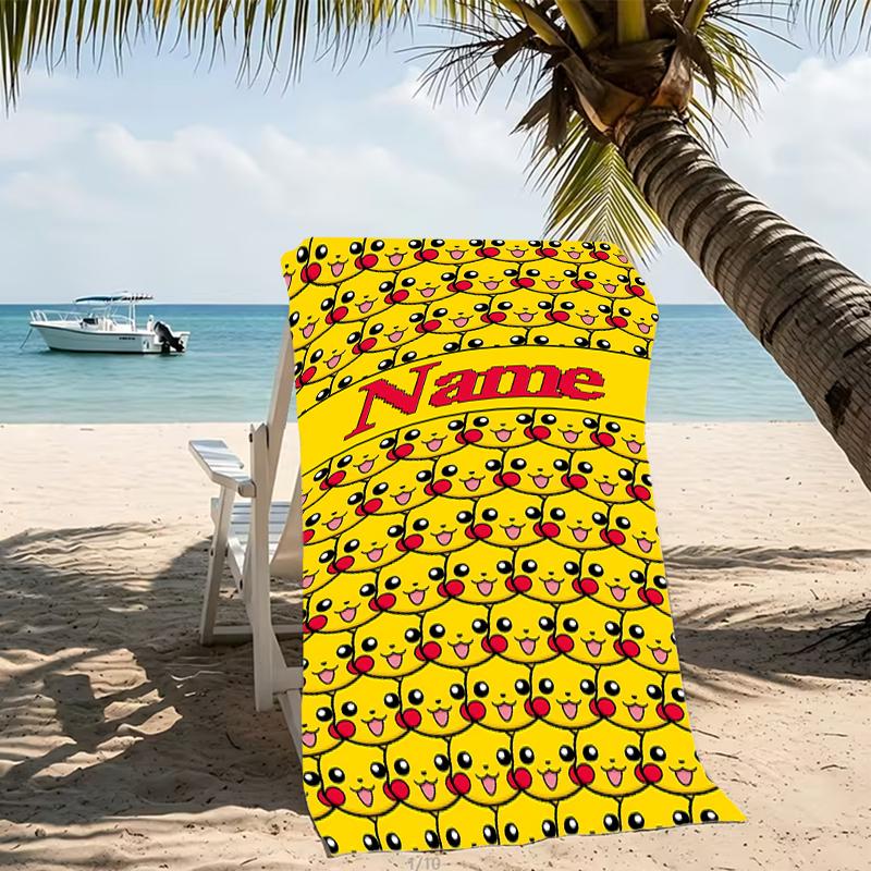 Customizable personalized beach towels Pokémon Pikachu themed designs.Suitable for the beach, yoga, sports;ideal as beach accessories