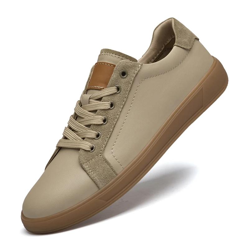 

2025 Новые Роскошные Повседневные Кроссовки из Коровьей Кожи для Мужчин, Плоские Дизайнерские Противоскользящие Обуви для Ходьбы, Оксфорды на Шнуровке 46 хаки