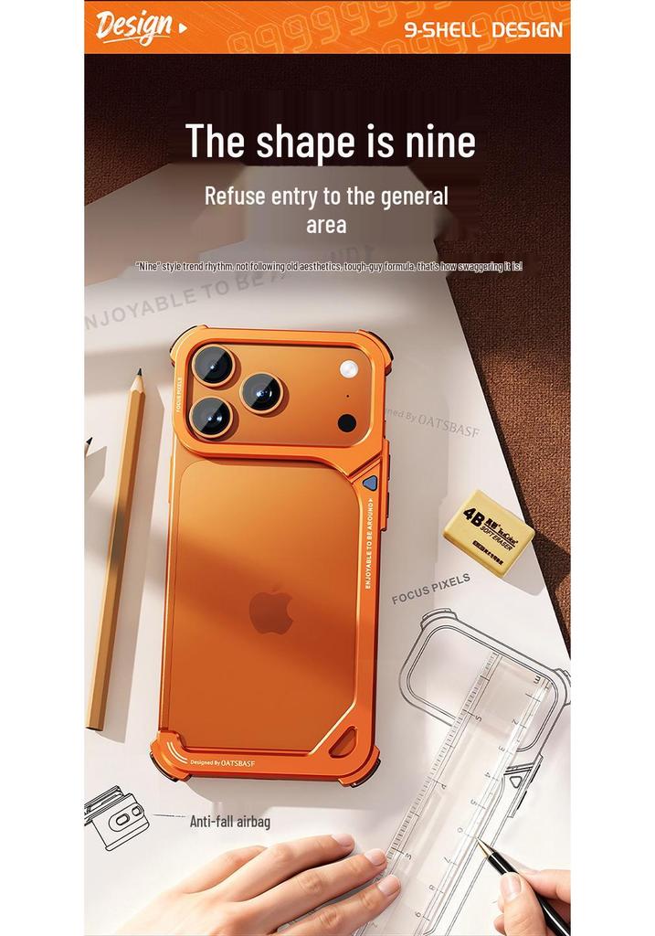 9 Shells Metal Phone Case for iPhone 17 Pro Max with Lens Stand and Air Cushion Drop Protection
