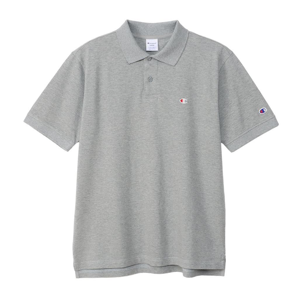 Champion Polo Short One Point Short Sleeve Polo Oxford L Shirt, Sleeve, 100% Cotton, Embroidered, Logo, Shirt, Basic, C3-Z358Z, Men's, Gray,
