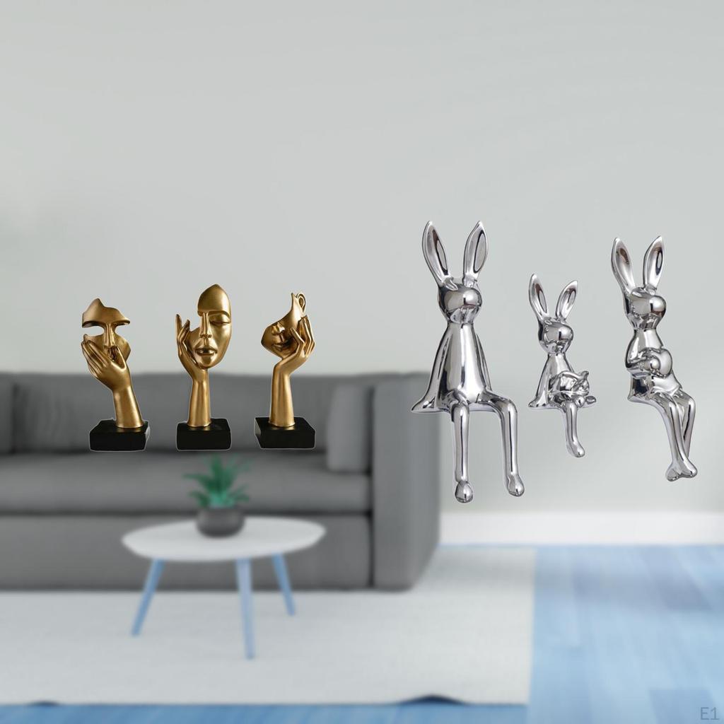 Resin Thinker Statues And Bunny Family Figurine Sculptures Abstract Art Tabletop Decorations for