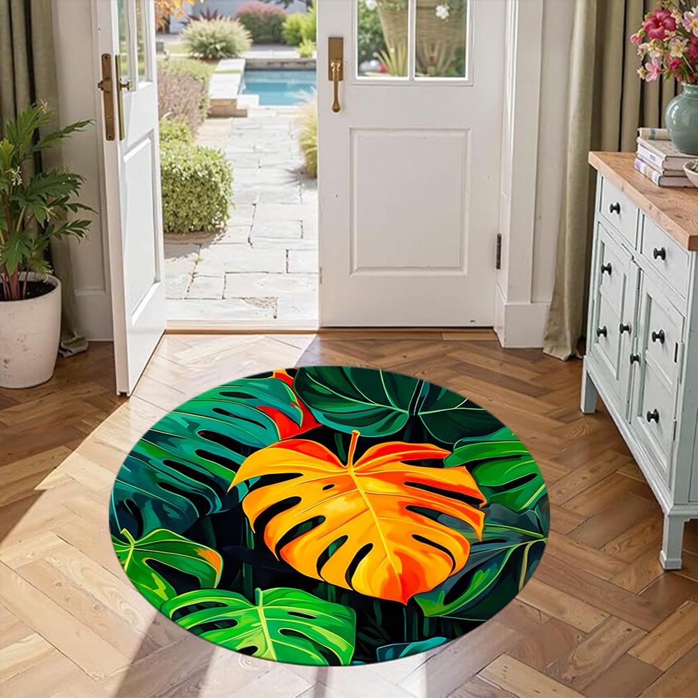 Monstera Leaf Round Floor Mat Suitable for Dining Room Living Rooms Bedrooms Decorate room Anti-slip Round Rug Decorate Offices