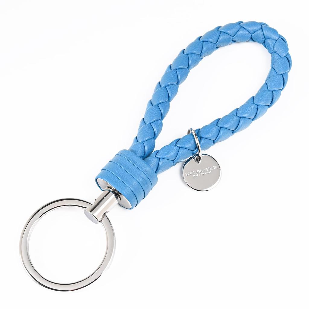 Bottega Veneta Intrecciato Leather Key Ring for Men and 113539 V3UN1 Made In Italy Women, Blue, 4418, [Used]
