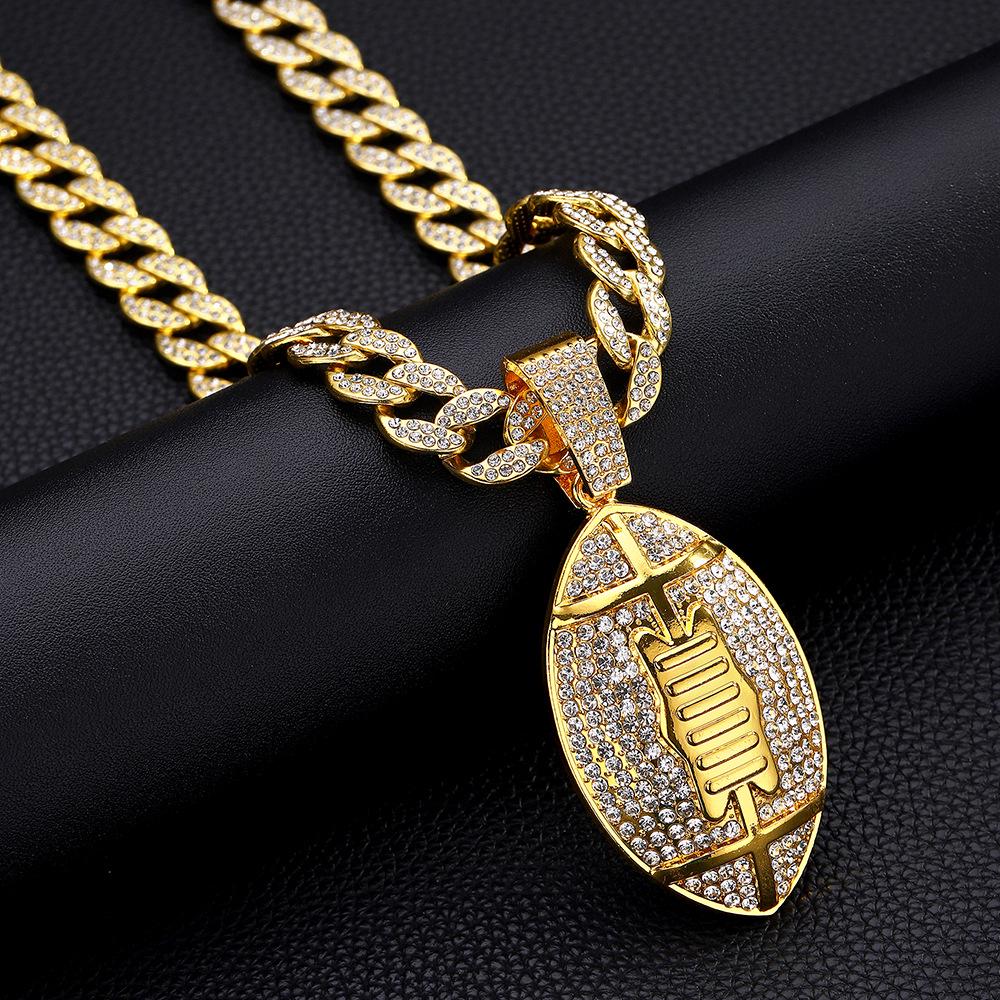 

Металлическая подвеска-ожерелье в виде регбийного мяча - Европейский и американский хип-хоп стиль, модная бижутерия