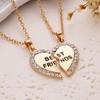 2PCS Fashion Rhinestone Jewelry Bff Necklace Friendship Heart Pendants Crytral