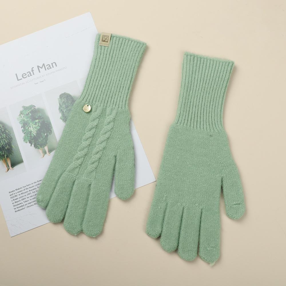 Gloves for Women In Autumn and Winter Thickened Warm Student Knitted Gloves Korean Cute Versatile Electric Bike Yarn Gloves