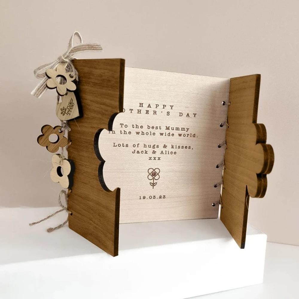 Romantic Mother's Day Greeting Card Funny Forget-me-not Floral Birthday Card Foldable Flower Wooden Greeting Card