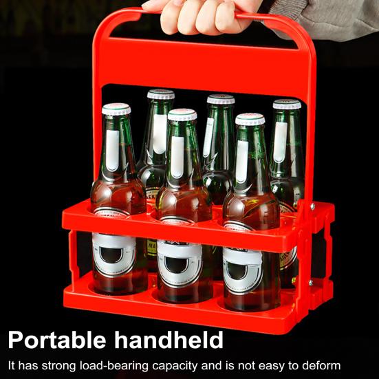 6 Bottle Wine Bottle Carrier Plastic Drink Display Stand Folding Beverage Carrier with Handle Portable Wine Storage Basket for Bar BBQ Picnic