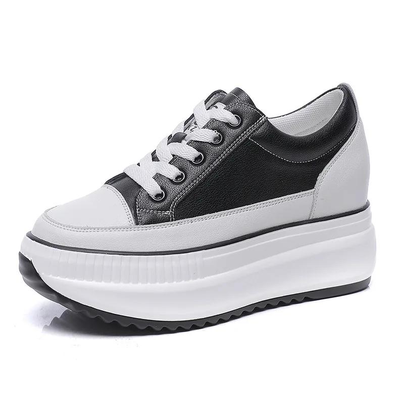 8CM Genuine Leather Women Casual Shoes 7cm Platform Wedge Female Women Sneakers Chunky Spring Autumn Shoes Summer