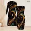Women Plus Size Printed Two Piece Set Long Sleeve Open Front Cardigan Sleeveless Bodycon Dress