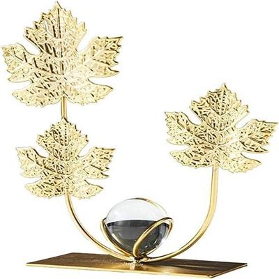 Holiday Spring Festival Figure Home Decor Wrought Iron Leaves Statue Metal Crystal Ball Sculpture Decorative Modern Home Decor Maple Leaf