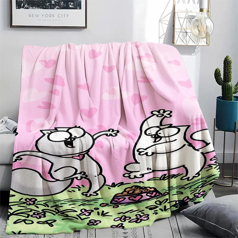1pz Coperta in Flanella con Stampa del Gatto Simon, Alta Qualità per Tutte le Stagioni, Decorazione per la Casa, Calore e Comfort, Perfetta per Regali di Natale