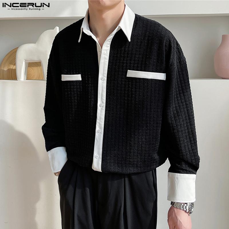 

INCERUN весенне-осенние мужские цветные топы с длинными рукавами больших размеров