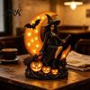 Einzigartiges Kreatives Geschenk für Liebhaber des Dunklen Stils Halloween Hexenlampe, Gotischer Halbmond LED Nachtlicht, Handgefertigtes Harzornament Gruselig Dekorativ