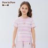 PawinPaw 2025 Summer Girls' Striped Bear Print T-Shirt
