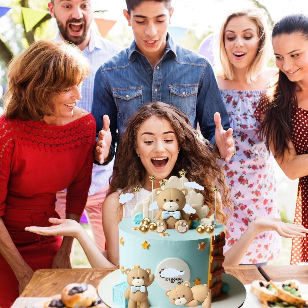 19 PCS Mini Brown Bear Cake Decoration Beige Balls Cake Topper Decoration for Birthday Party Decorations