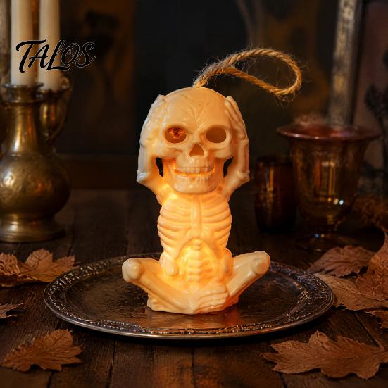 Hanging Skeleton Decor with Lanyard Halloween Decoration LED Light, Spooky Lighted Plastic Skull Party Table Centerpiece Ornament Rope for Haunted