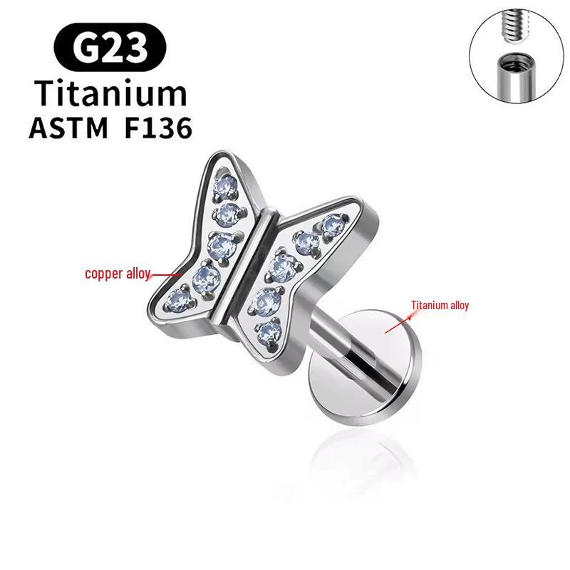 G23 Titanium Butterfly Lip & Ear Cartilage Stud Earrings with Internal Thread - Simple, Luxurious Design for Women's Piercings