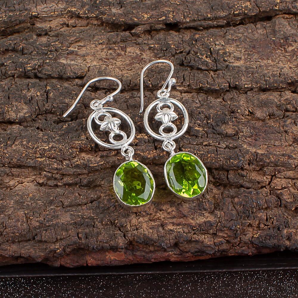 Peridot Gemstone 925 Sterling  Jewelry Handmade Silver Earrings 2.00" For Women EE-17-3