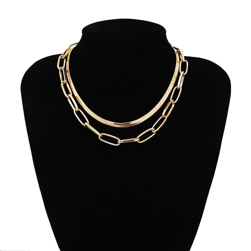 

Meier Geometric versatile punk style necklace for women - minimalist double layer snake bone cross chain necklace
