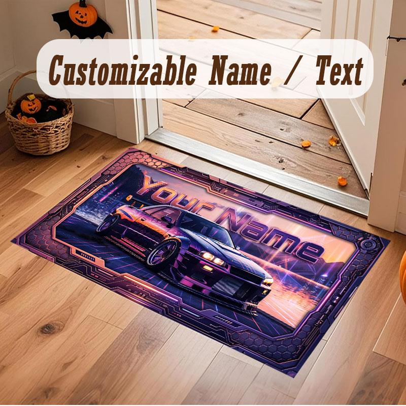 Stadt Cyberpunk Thema Kristall Samt Boden Teppich Personalisiert Benutzerdefinierter Name Text Warmer Teppich Heimdekoration