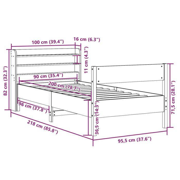 VidaXL Cadre de lit sans matelas blanc 90x200 cm bois de pin massif 3306937