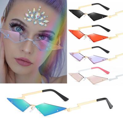 Lunettes de soleil tendance rétro UV400 pour femme, forme diamant, lentille film véritable, sans monture
