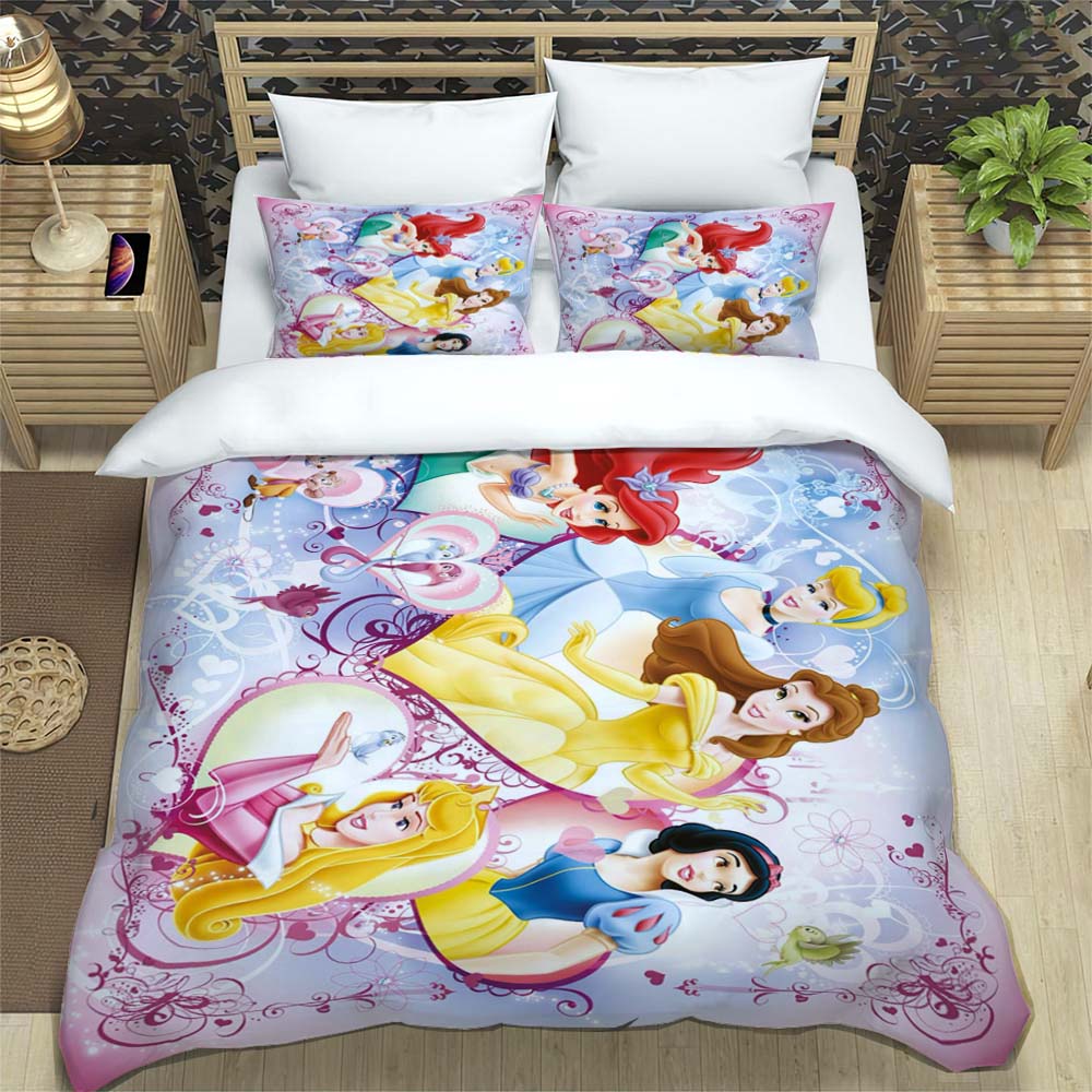 Princess series duvet cover set, 3D children's bedding three-piece set, includes 1 duvet cover and 2 pillowcases, extra large si